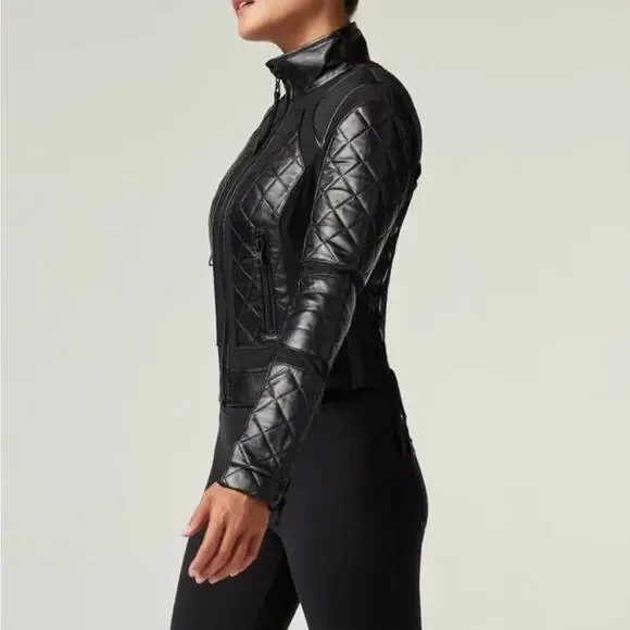 Blanc Noir Classic Leather Mesh Moto Jacket Black sz M